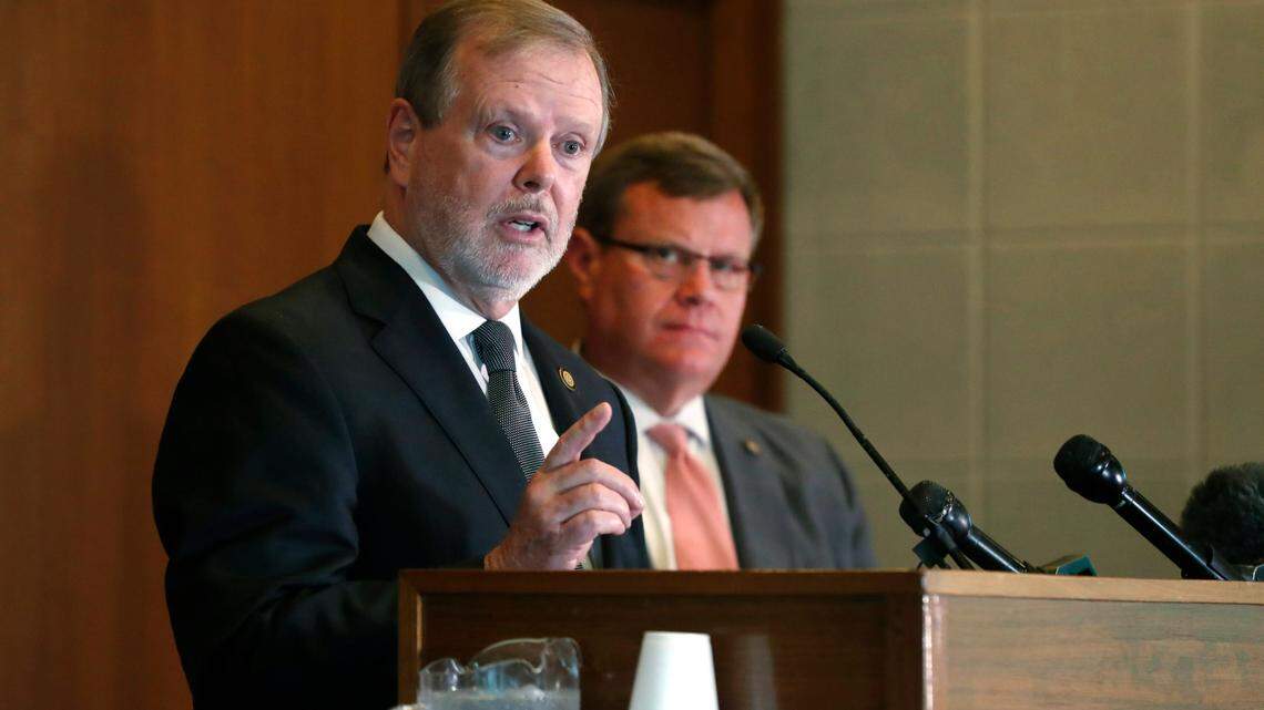 N.C. Senate leader Phil Berger answers a question during a press conference with House Speaker Tim Moore on the first day of a brief session Wednesday, Sept. 2, 2020.