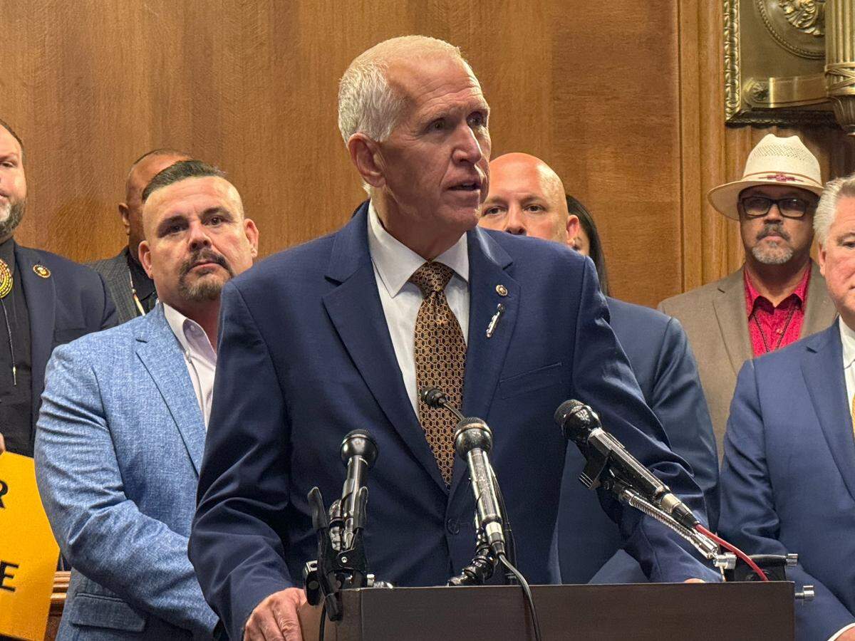Sen. Thom Tillis speaks at a news conference calling for full federal recognition for the Lumbee Tribe of North Carolina.