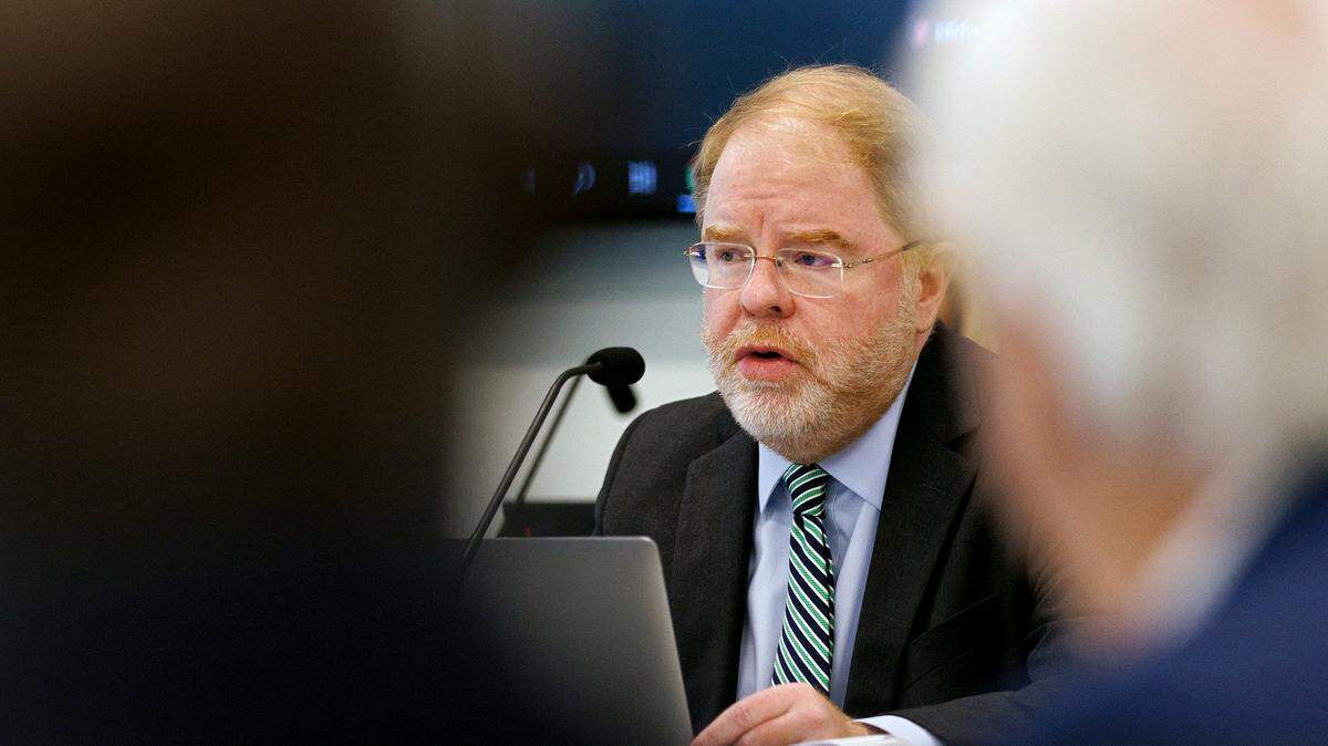 UNC System President Peter Hans speaks during a meeting of the UNC System Board of Governors on Thursday, Feb. 29, 2024, in Raleigh, N.C.