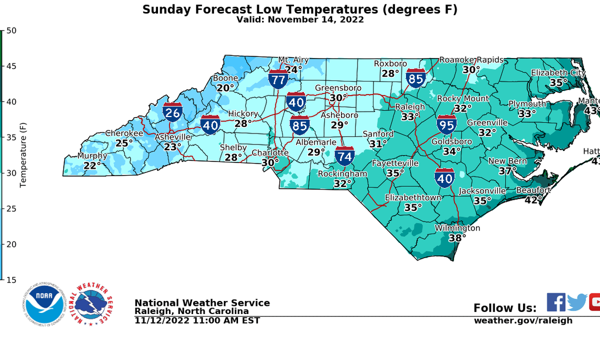 With the departure of Tropical Depression Nicole, temperatures are expected to plummet across North Carolina.