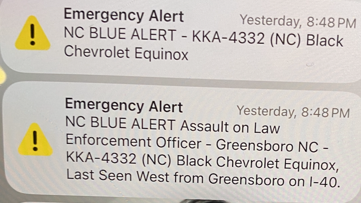 NC Blue Alerts popped up on cell phones across the state Saturday.