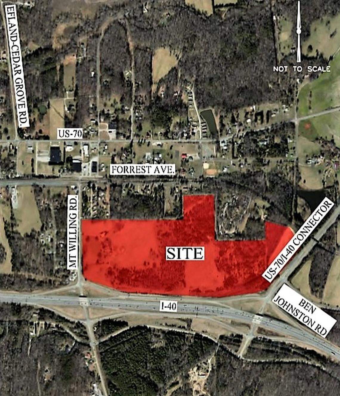 Buc-ee’s Travel Center would be the anchor tenant for a half-million square foot development offering retail, offices, a hotel and restaurants on 104 acres at Mt. Willing Road, I-85/40 and the U.S. 70 Connector Road in Efland.