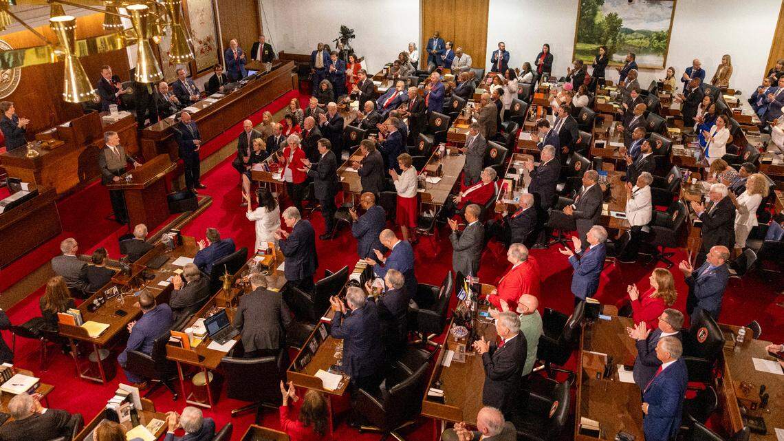 Gov. Josh Stein delivers his State of the State address to a joint session of the General Assembly on Wednesday, March 12, 2025, in the House chamber of the Legislative Building.