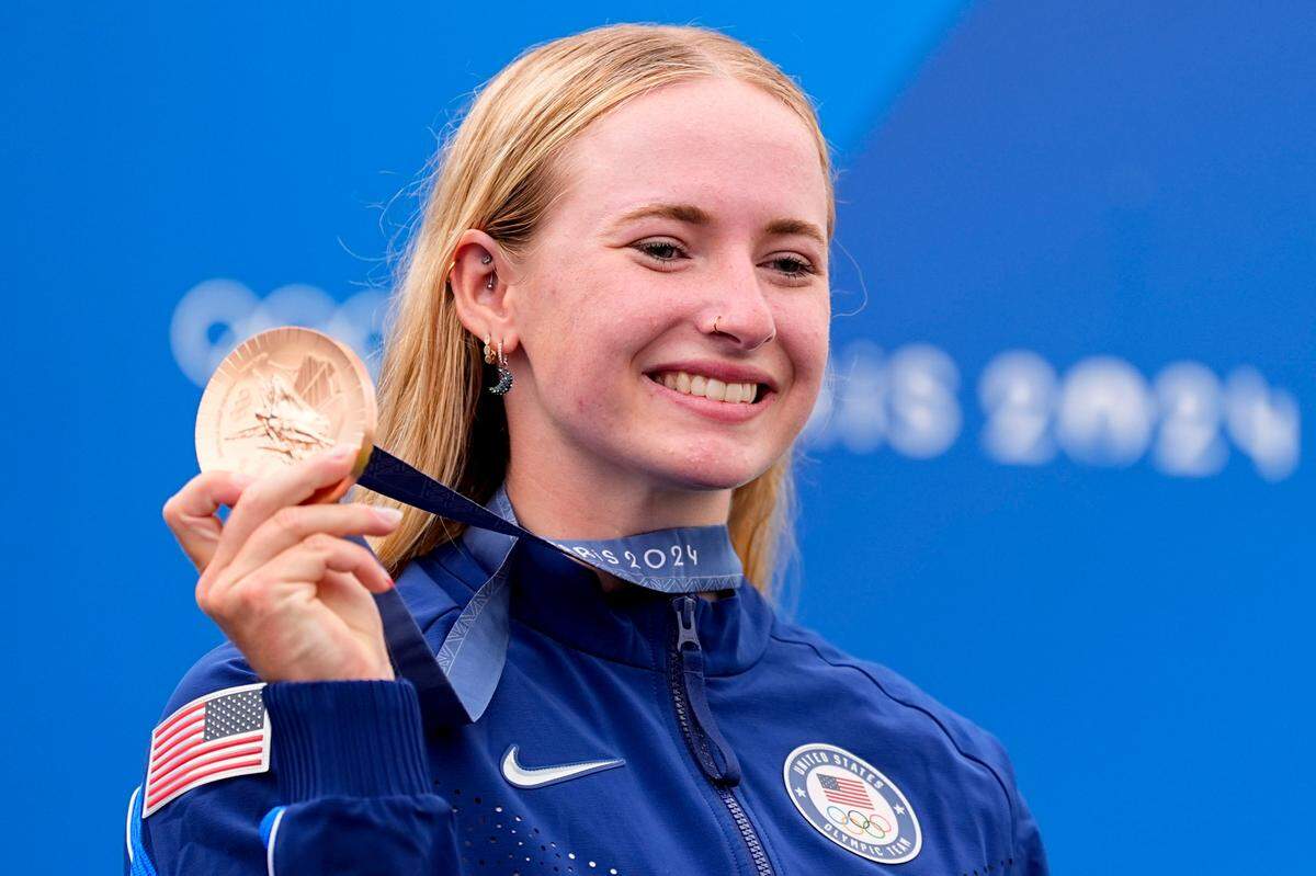 Jul 31, 2024; Vaires-sur-Marne, France; Evy Leibfarth of Team United States during the Paris 2024 Olympic Summer Games at Vaires-sur-Marne Nautical Stadium.