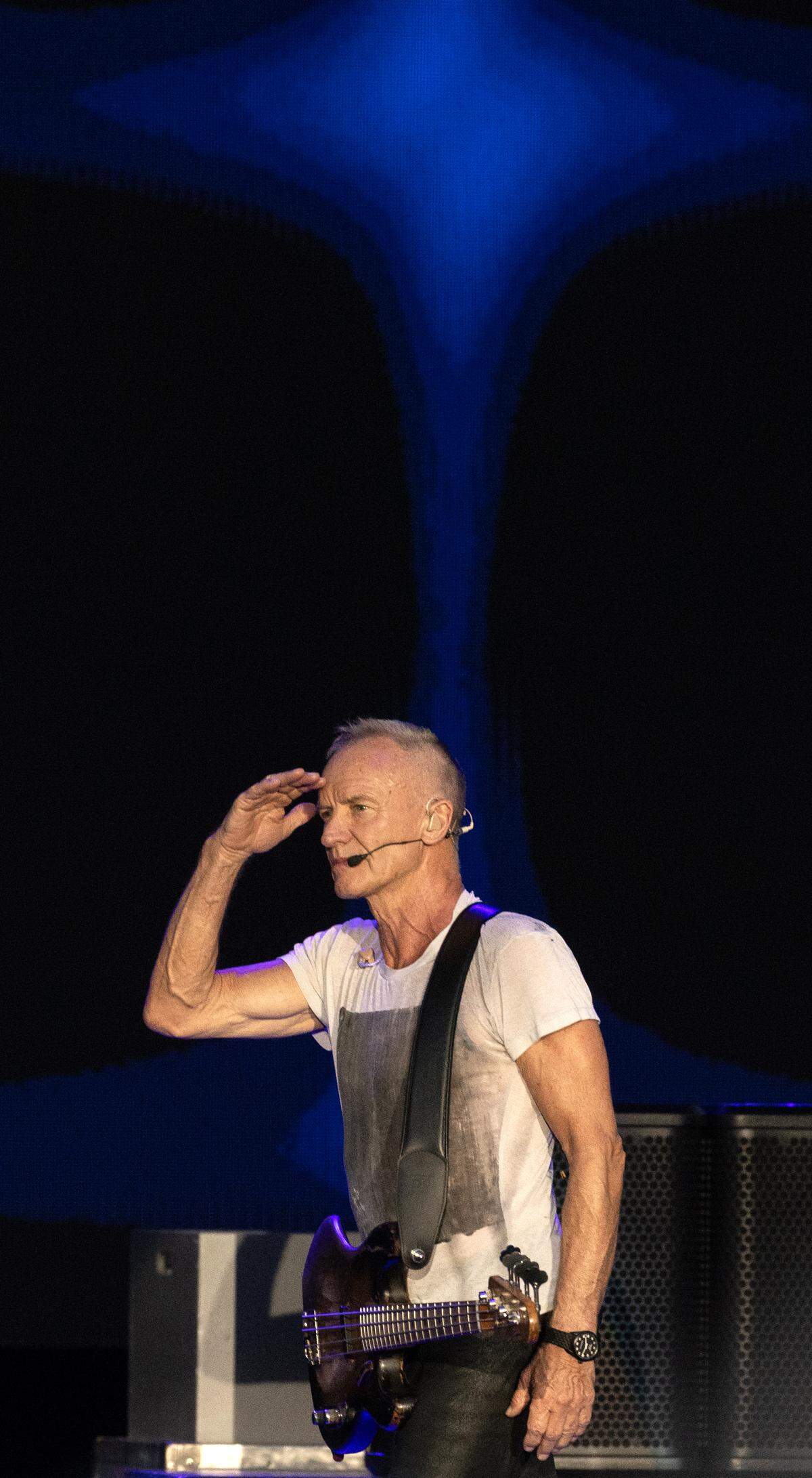 Sting salutes the crowd in Raleigh as he takes the stage.