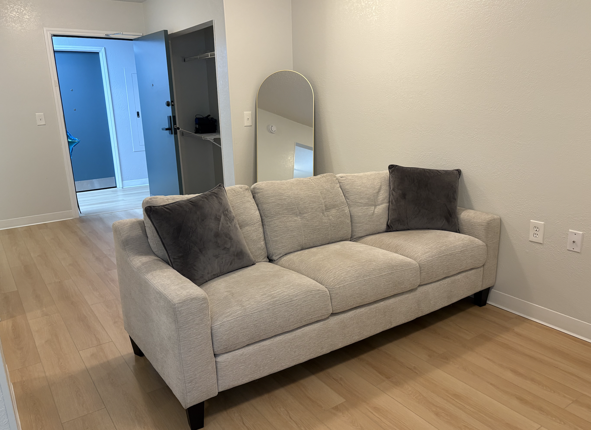 Inside a renovated studio apartment in The Pines.