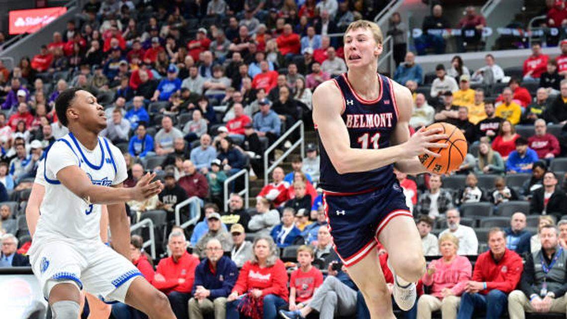 Belmont forward Drew Scharnowski (11) is taking the transfer portal to Duke. (Photo by Keith Gillett/Icon Sportswire via Getty Images)