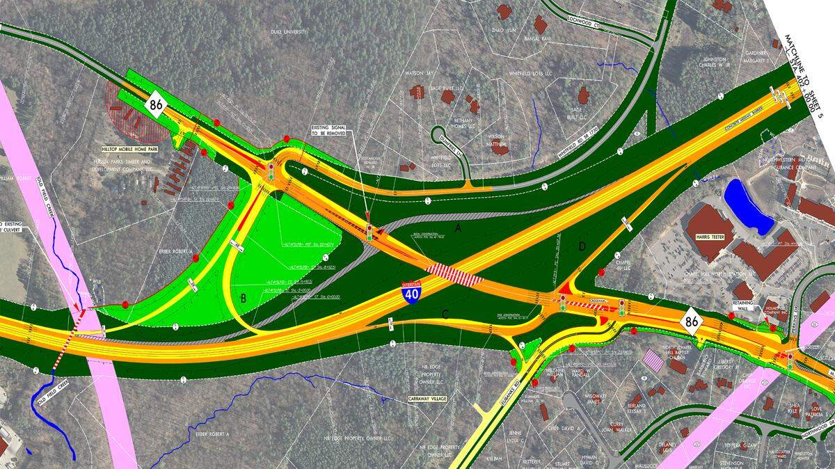 The widening of Interstate 40 in Orange County will include changes to the N.C. 86 interchange, with new westbound on- and off-ramps that line up with Whitfield Road.