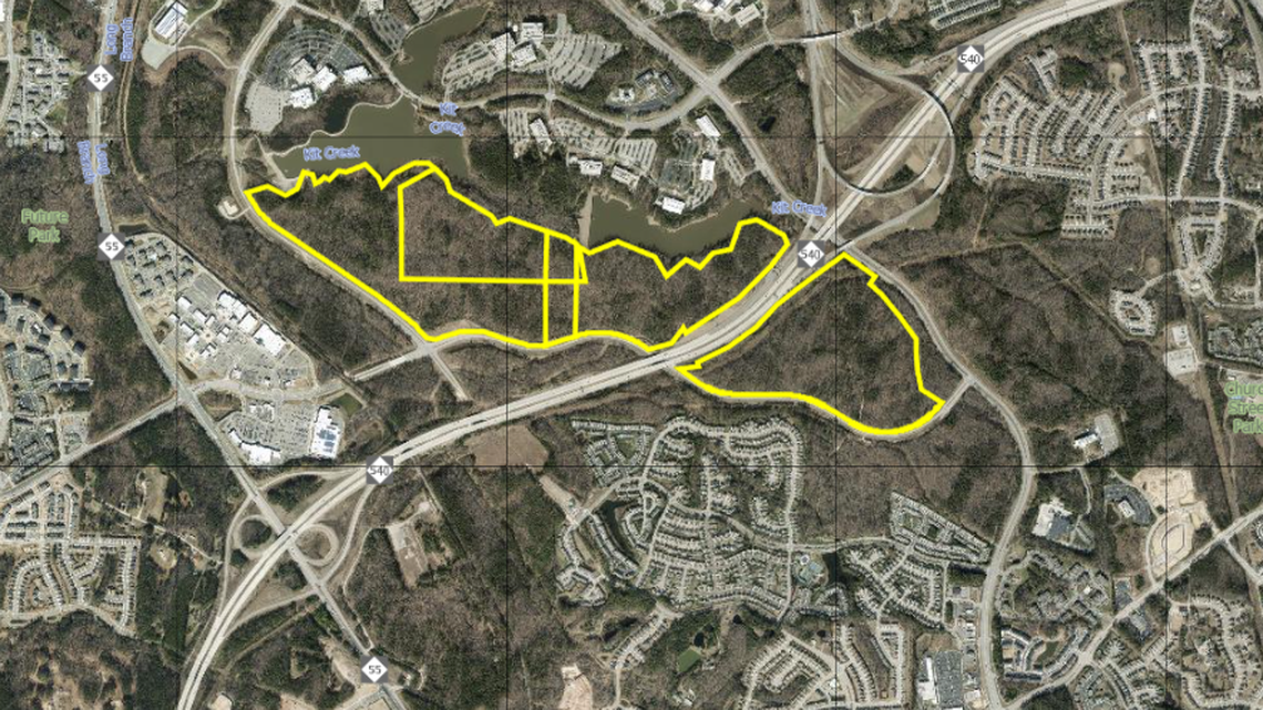 The parcels of land purchased for the new Apple campus in the Research Triangle Park.