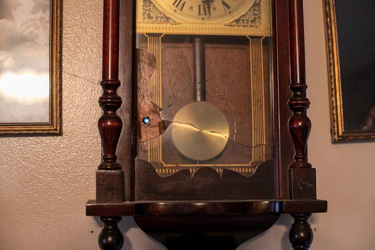 A bullet pierced the clock on the wall of Michael GordonÕs home at 500 Roanoke Avenue as a Pasquotank County deputy fatally shot Andrew Brown Jr. while trying to serve a warrant on Wednesday, April 21, 2021 in Elizabeth City, NC. The bullet traveled through his living room and into the kitchen. Gordon and his wife were not at home at the time of the shooting.