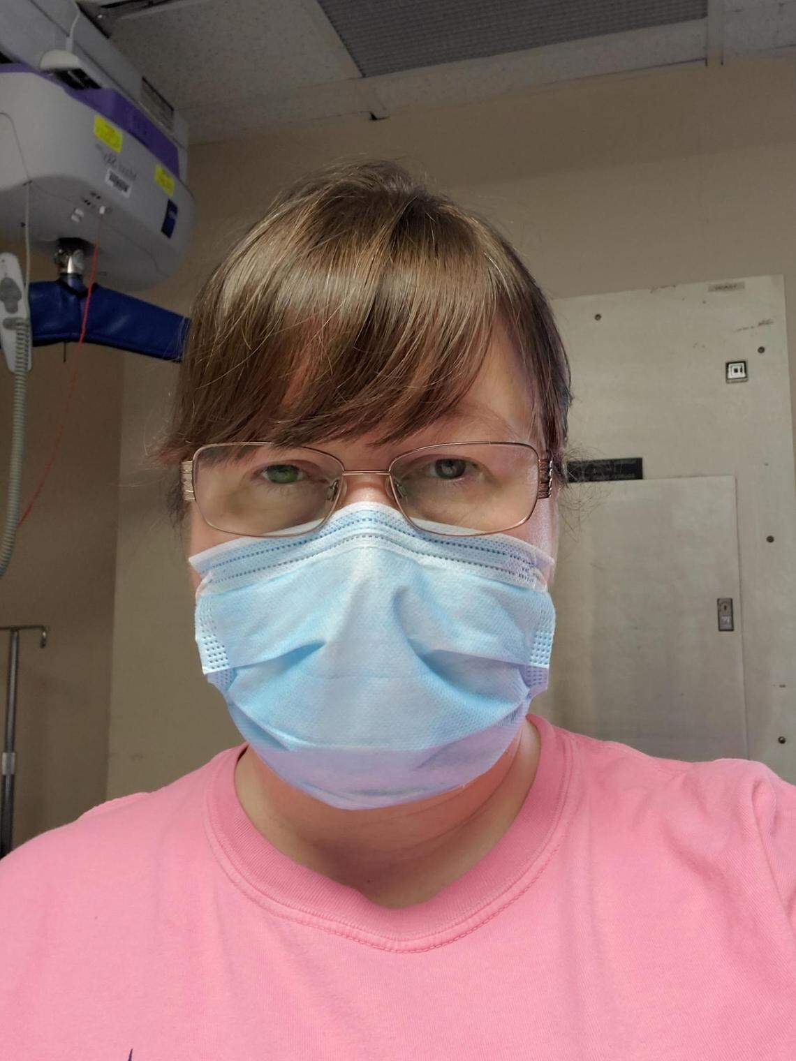 Kimberly Crews in her son Lane’s hospital room in the neurology ICU at UNC Hospitals. Lane has FoxG1 syndrome, a rare rare neurological condition that causes intellectual disability, involuntary movements, and seizures. Kim said she was denied access to be with him when he first arrived at the UNC Medical Center.