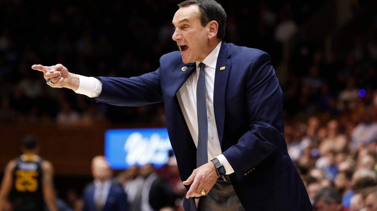 Duke’s head coach Mike Krzyzewski yells to the officials during the second half of Duke’s 83-70 victory over Winthrop at Cameron Indoor Stadium in Durham, N.C., Friday, November 29, 2019.
