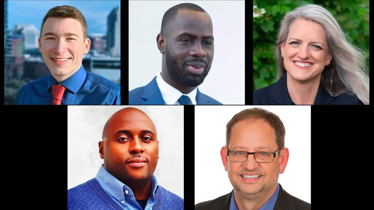 Clockwise from top left: James Shaughnessy, Terrance Ruth, Janet Cowell, Paul Fitts and Eugene Myrick