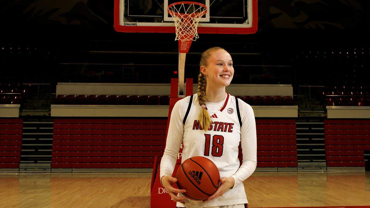 N.C. State’s Tilda Trygger poses for a portrait at Reynolds Coliseum on Tuesday, Jan. 21, 2025, in Raleigh, N.C.