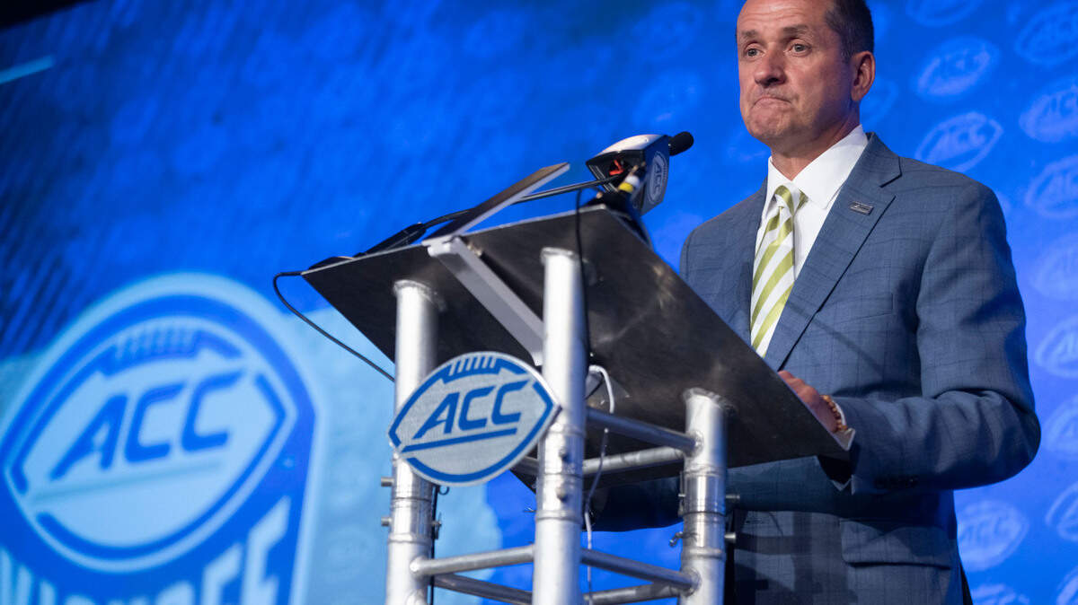 ACC Commissioner Jim Phillips answers questions about the future of the conference during his Commissioner’s Forum in the Westin grand ballroom during the 2022 ACC Football Kickoff on Wednesday, July 20, 2022 in Charlotte, N.C.