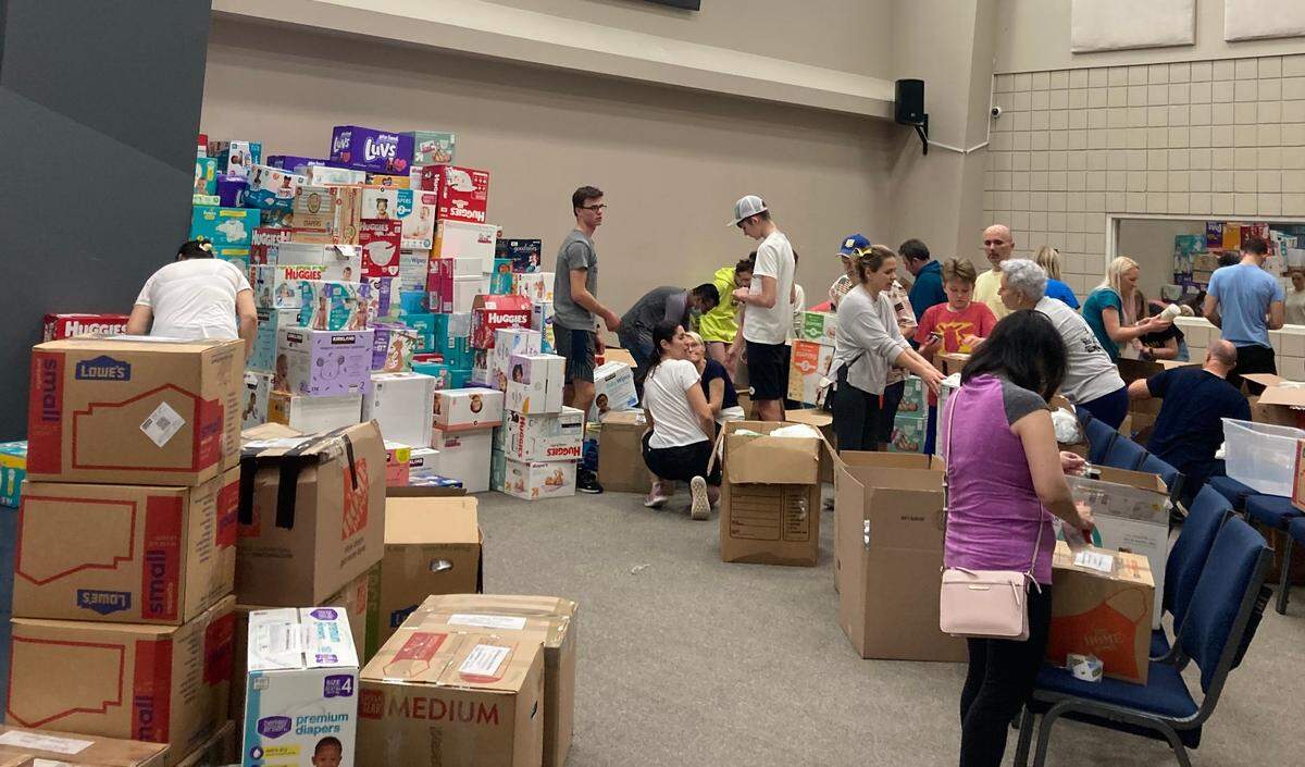 Ukrainians in the Carolinas, a volunteer-led community group, held a supply drive for Ukraine on Sunday, March 6, 2022, at North Raleigh Church of Christ. The group was collecting baby supplies, medicine and warm clothes for people who had enlisted in the Territorial Defense Force.