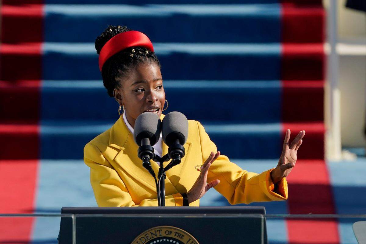 American poet Amanda Gorman reads a poem during the 59th Presidential Inauguration at the U.S. Capitol in Washington, Wednesday, Jan. 20, 2021.