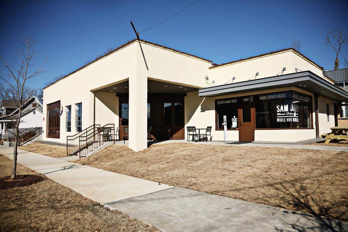 Sam Jones BBQ in downtown Raleigh is starting off with take-out only. The restaurant has ample indoor and outdoor seating.