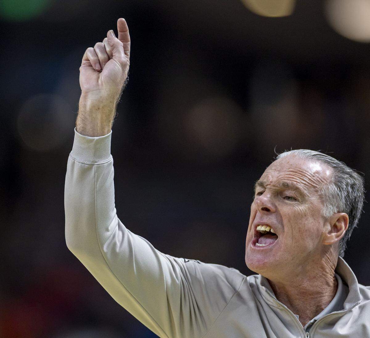 TCU head coach Jamie Dixon directs his team on offense in the second half against Duke on Saturday, March 21, 2026, during the second round of the NCAA Tournament at Bon Secours Arena in Greenville, S.C.