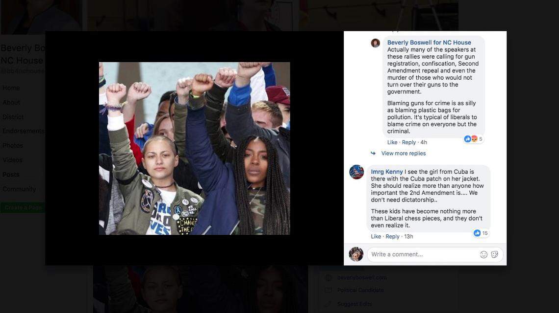 The Facebook page of the Beverly Boswell campaign