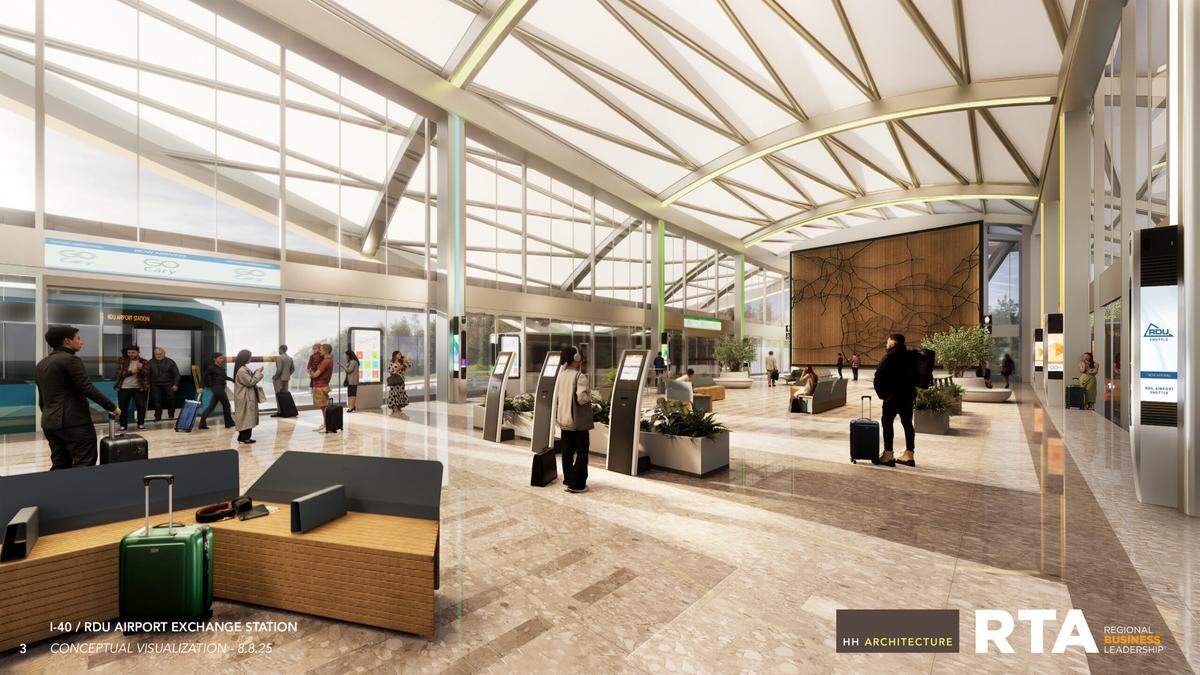 A rendering of the interior of a potential bus rapid station atop Interstate 40 near Raleigh-Durham International Airport. The idea for the exchange station is highlighted in the N.C. Department of Transportation FAST 2.0 transit study, due out later this year.