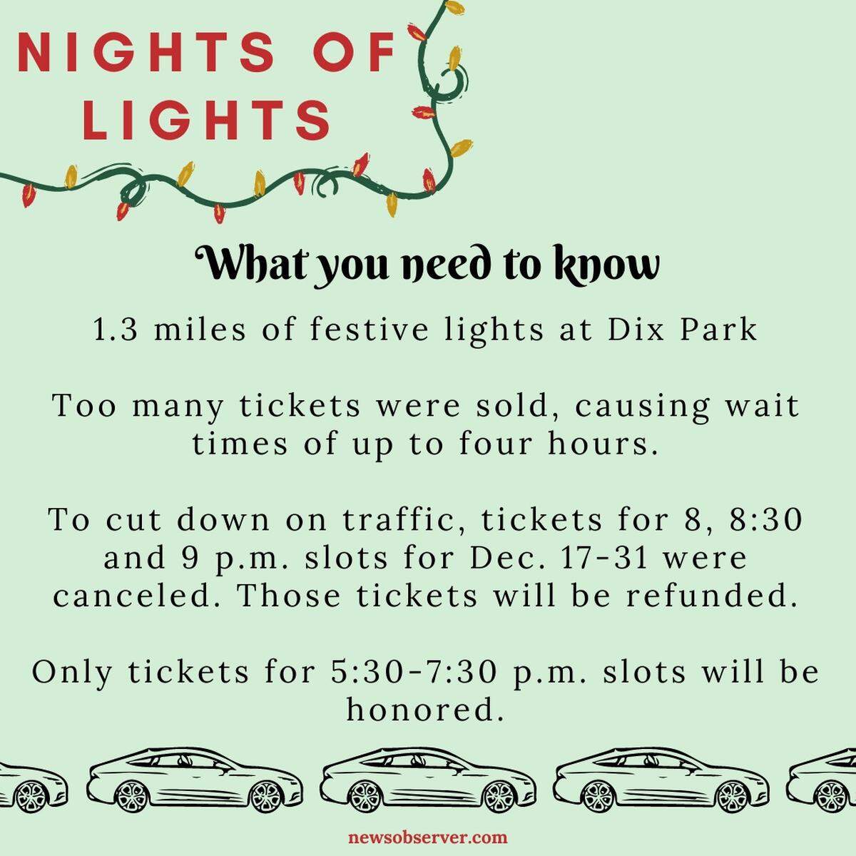 WRAL and the City of Raleigh had to cancel Nights of Lights shows after traffic jams on Western Boulevard in Raleigh.