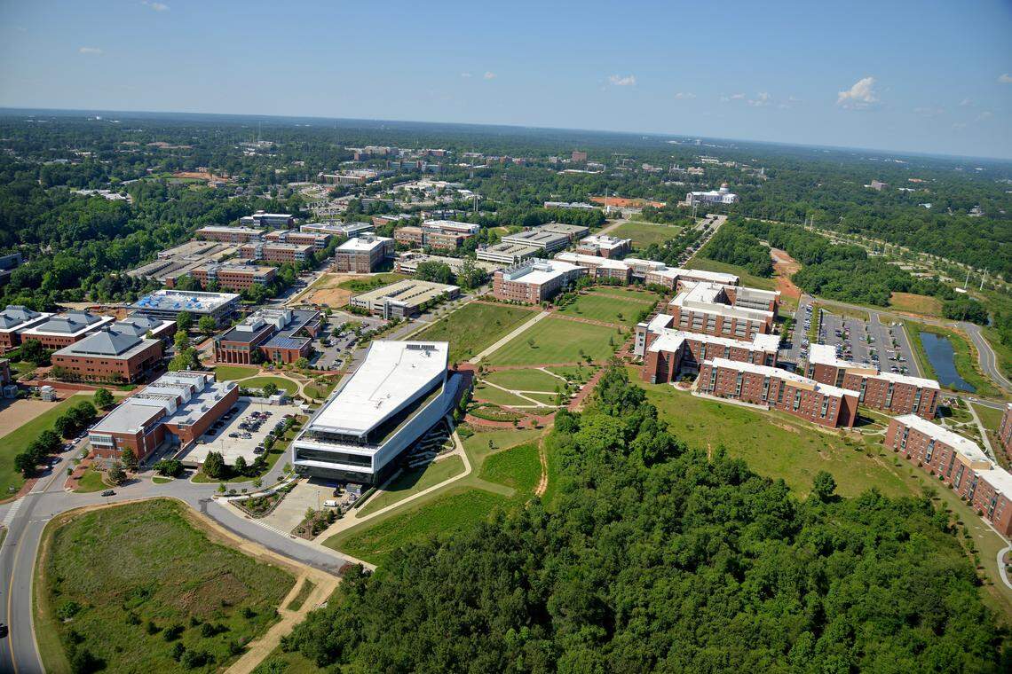 N.C. State University’s Centennial Campus, as seen from aerial view.