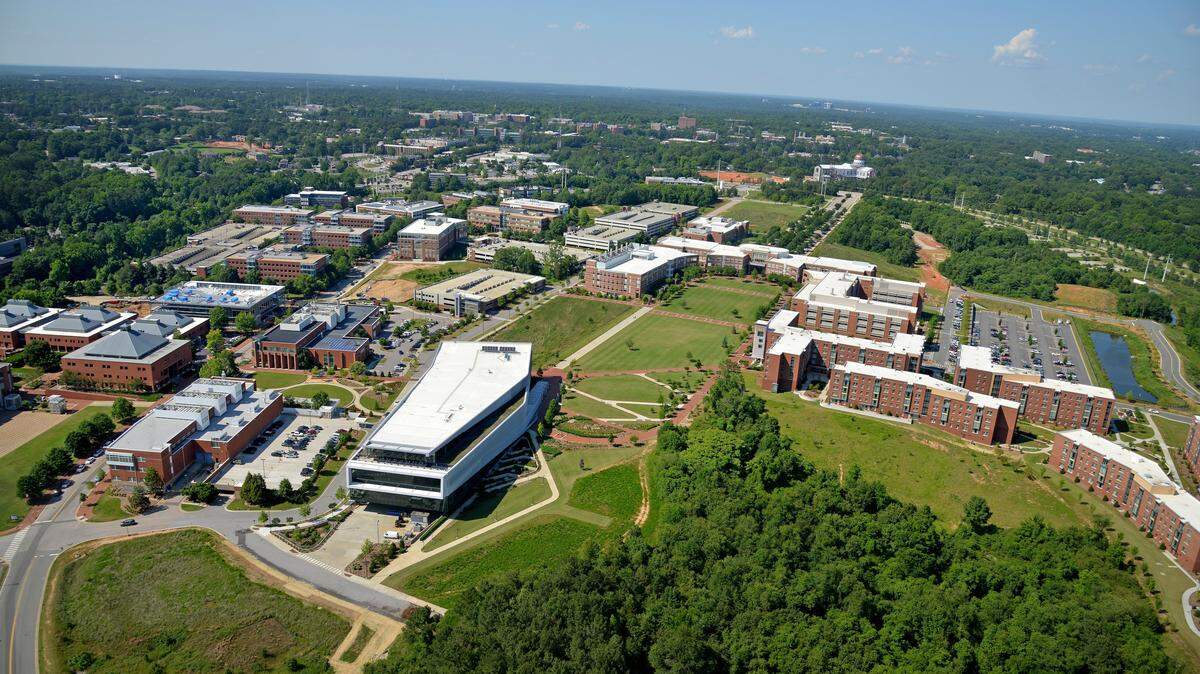 N.C. State University’s Centennial Campus, as seen from aerial view.