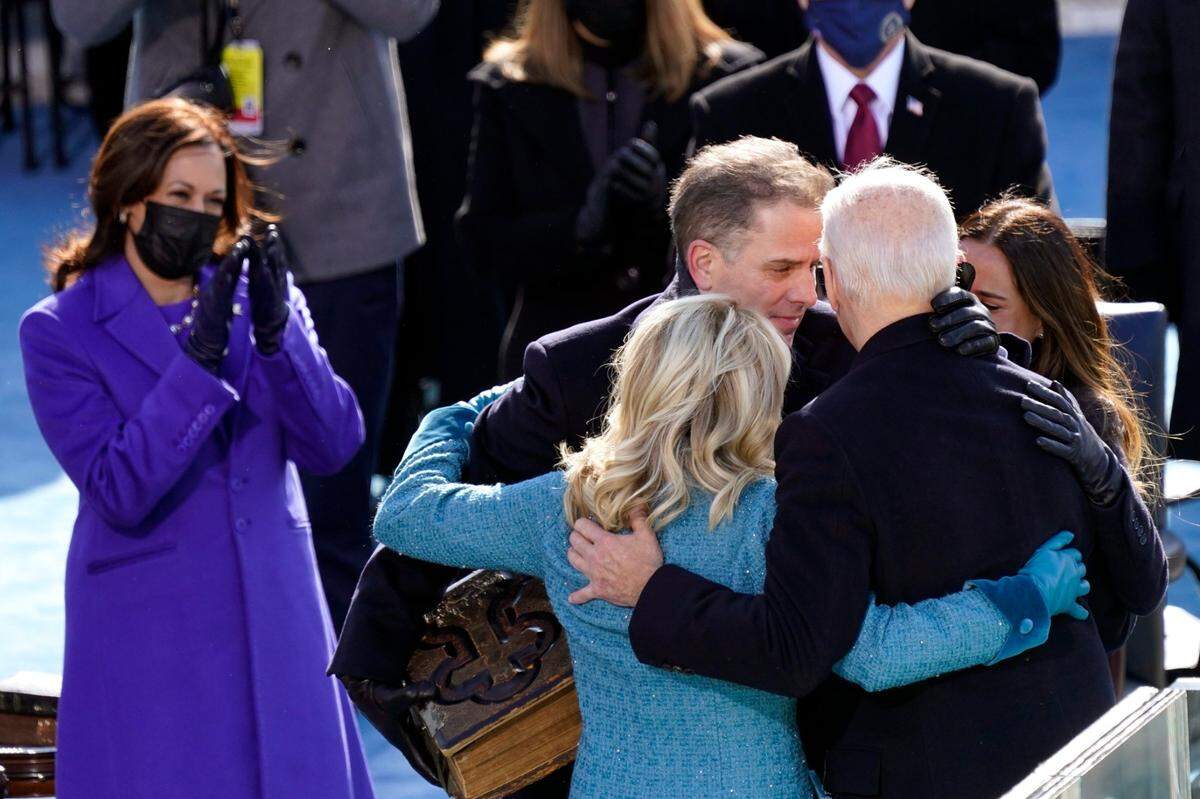 President Joe Biden is congratulated by first lady Jill Biden, his son Hunter Biden and daughter Ashley Biden after being sworn-in during the 59th Presidential Inauguration at the U.S. Capitol in Washington, Wednesday, Jan. 20, 2021. Vice President Kamala Harris applauds at left.