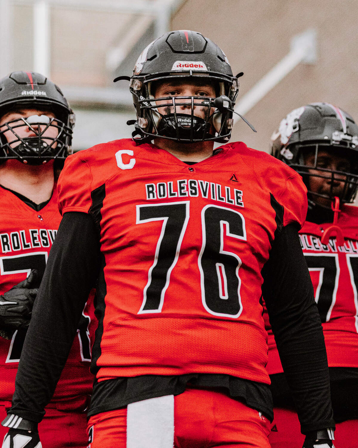 Rolesville lineman Gavin Marks stands ready to take the field during a game this season.