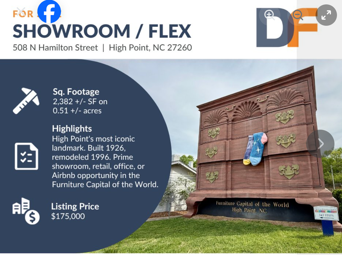 This real estate listing asks $175,000 for the world’s largest chest of drawers in High Point.