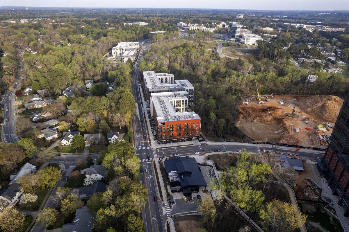 An aerial view of the North Hills district in Raleigh on Thursday, March 26, 2026.