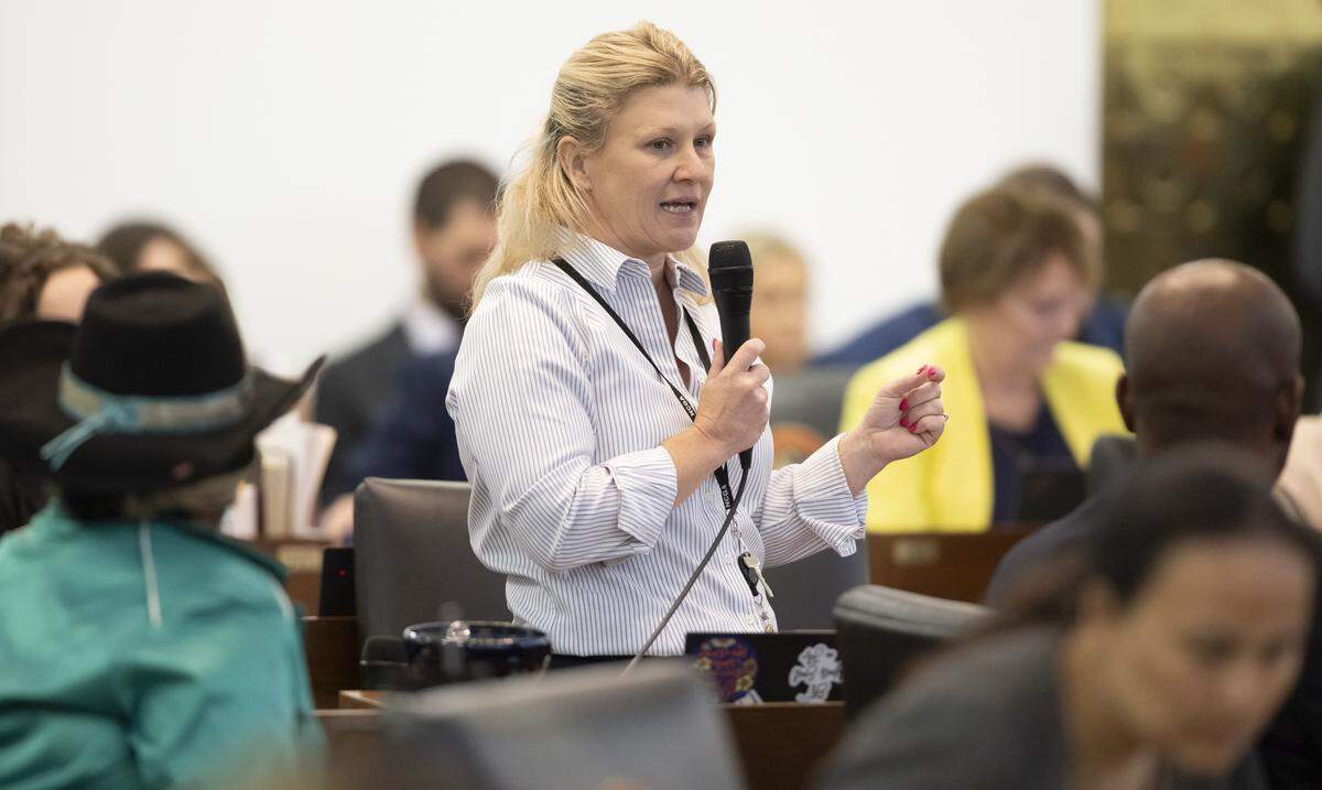 Rep. Laura Budd of Mecklenburg County, speaks against HB 307, “Iryna’s law”, calling on lawmakers to fund more police officers and mental health professionals, during debate of the bill on Tuesday September 23, 2025 at the NC General Assembly in Raleigh, N.C. 