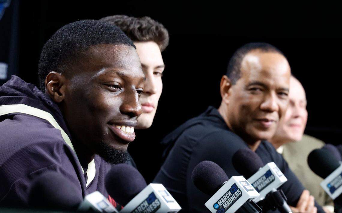 N.C. State’s Mohamed Diarra answers a question during a press availability at the American Airlines Center in Dallas, Texas, Saturday, March 30, 2024. Duke and N.C. State will play Sunday for a trip to the NCAA Tournament Final Four.