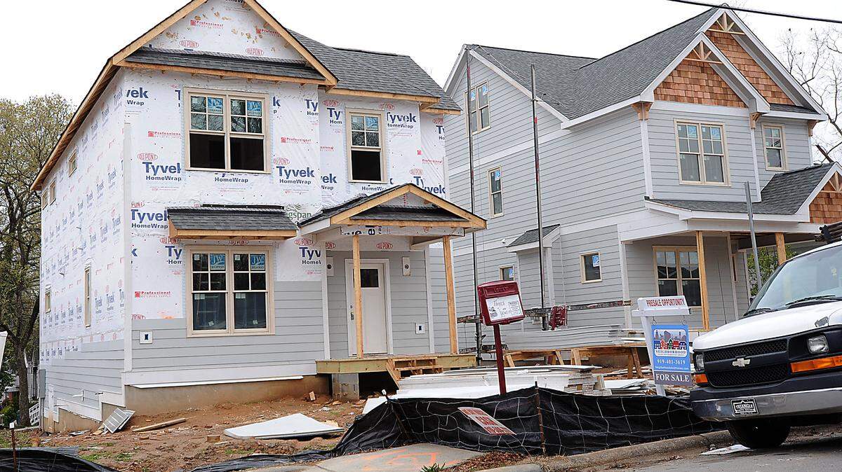Homes under construction on Dowd Street in Durham in 2018.