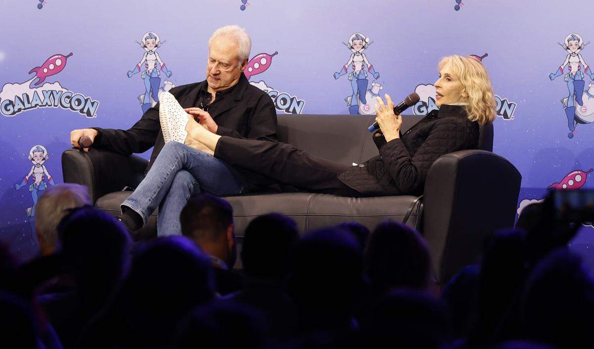 Brent Spiner and Gates McFadden tell stories during the Star Trek: The Next Generation Q&A at GalaxyCon Raleigh at the Raleigh Convention Center Sunday, July 27, 2025.