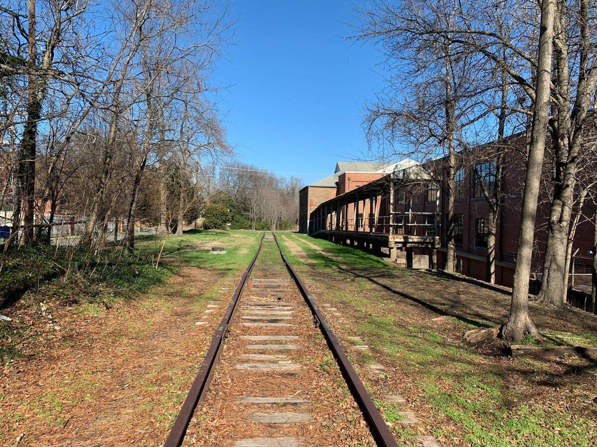 A section of the old Durham Belt Line, near Fuller Street in downtown Durham. The old freight rail line is being turned into the Durham Rail Trail.