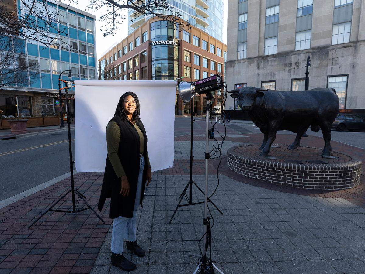 Joy Caracciolo, a food blogger and digital content creator, is photographed in downtown Durham, N.C. on Friday, Jan. 6, 2023.