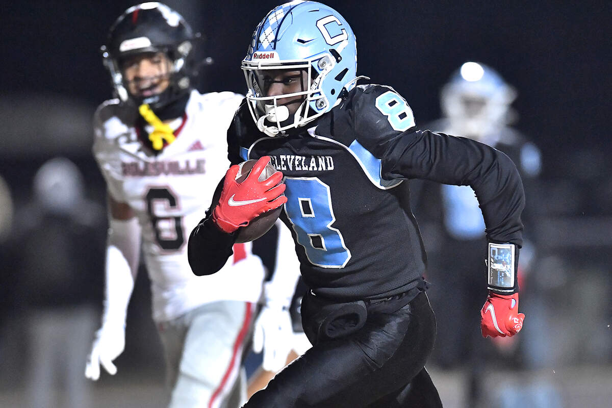 Cleveland’s Marion Turner (8) runs for touchdown against Rolesville late in the first half. The Rolesville Rams and the Cleveland Rams met in the fourth round of the NCHSAA 4A football playoffs in Clayton, N.C. on December 6, 2024.