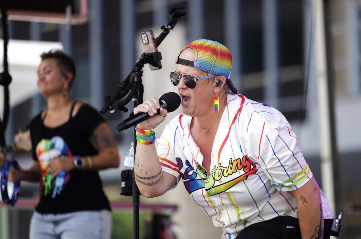 Monica Kennedy of 22 Strings performed with the rest of the band at Out! Raleigh Pride on Saturday.