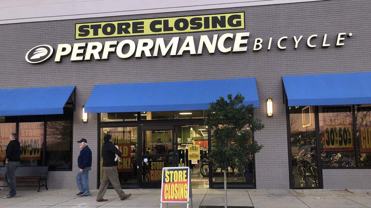 Performance Bicycle store closing sale at Sutton Square on Falls of Neuse Rd. In Raleigh in January, 2019.