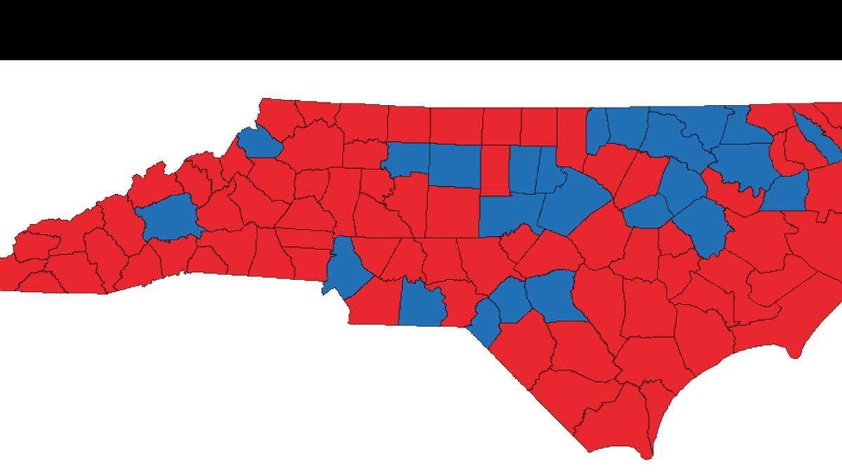 In 2016, Republican Donald Trump defeated Democrat Hillary Clinton in North Carolina by a 49.8 percent to 46.2 percent margin on his way to winning the presidency.
