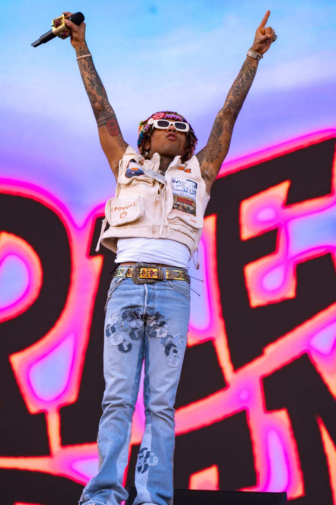 Swae Lee from the Rae Sremmurd duo performs at the second day of Dreamville Festival at Dix Park in Raleigh, N.C. on Sunday, April 7, 2024.
