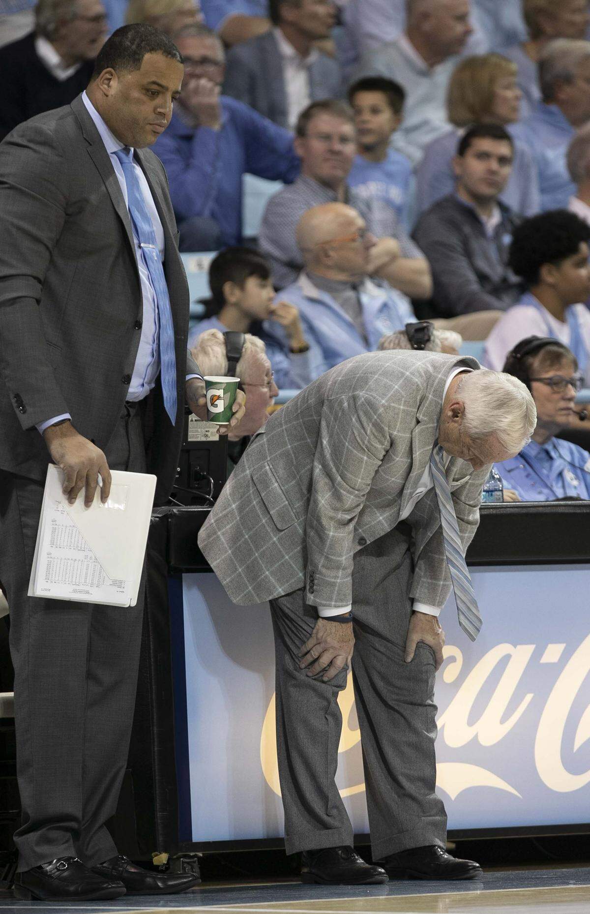 North Carolina coach Roy Williams deals with a vertigo episode during the second half against Wofford on Sunday, December 15, 2019 at Carmichael Arena in Chapel Hill, N.C.