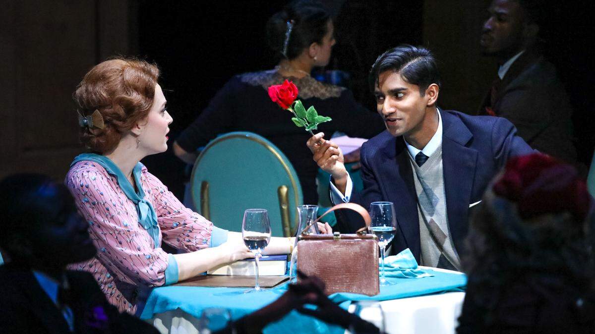 Jenny Latimer as Amalia and Michael Maliakel as Georg in “She Loves Me” at PlayMakers Repertory Company.  The Broadway musical adaptation popped up in 1963, and again in 1993 and 2016 revivals. The story was perhaps most famously reshuffled into the 1998 film “You’ve Got Mail” with Tom Hanks and Meg Ryan.  It runs through Dec. 9.