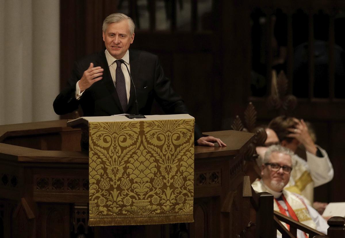 Jon Meacham speaks during a funeral service for former first lady Barbara Bush at St. Martin's Episcopal Church, April 21, 2018, in Houston. He got to know the Bush family while researching his 2015 book, "Destiny and Power: The American Odyssey of George Herbert Walker Bush."