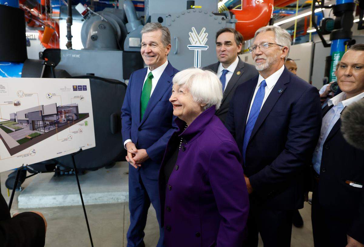 Treasury Secretary Janet Yellen, Gov. Roy Cooper, Congressmen Wiley Nickel and Wake Tech President Scott Ralls tour Wake Technical Community College’s East Campus in Wendell Thursday, Sept. 5, 2024.