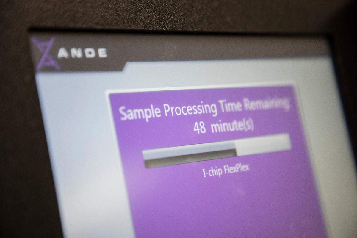 Wake Tech Community College’s DNA analysis machine, the ANDE Rapid DNA System, analyzes a DNA sample during an Investigative Principles course demonstration at the school’s Public Safety Education Campus in Raleigh, N.C. on Tuesday, Nov. 2, 2021. By comparison, standard DNA analysis can take months.