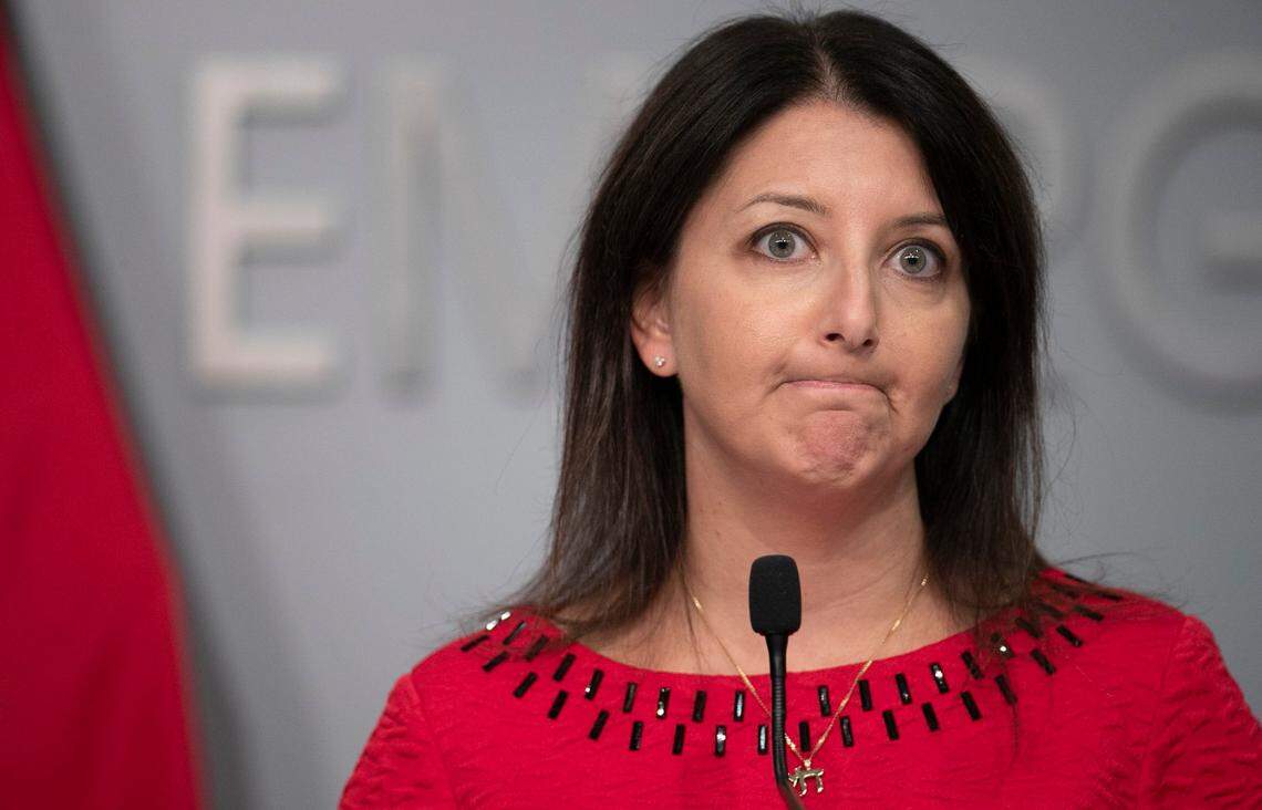 Dr. Mandy Cohen, Secretary of the North Carolina Department of Health and Human Services, fields questions on the COVID-19 virus during a press briefing on Tuesday, November 17, 2020 at the Emergency Operations Center in Raleigh, N.C.