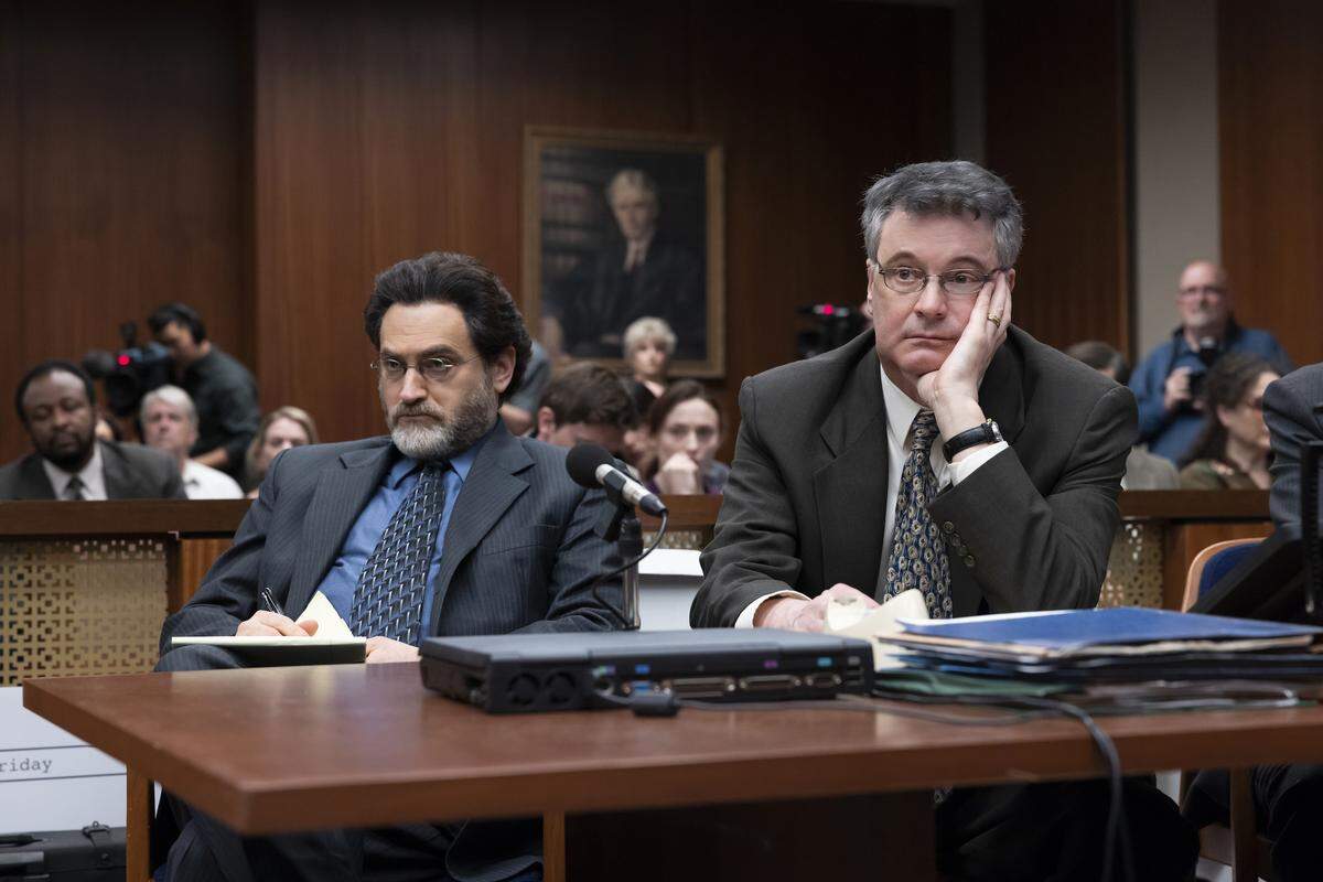 Michael Stuhlbarg as David Rudolf and Colin Firth as Michael Peterson in the HBO Max series “The Staircase.”